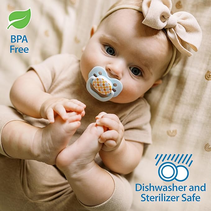 Dr. Brown's Advantage Baby Pacifier, Fully Symmetrical Soother with Soft Silicone Bulb, Lavender Love, 0-6m, BPA Free, 24 Pack