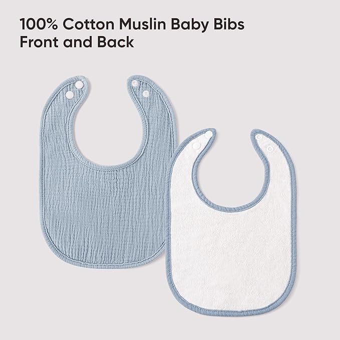Bearmoss Muslin Baby Drooling Bibs 8 Pack, 100% Cotton Square Adjustable Bandana Bibs Gift for Baby Girls Boys Teething Drool