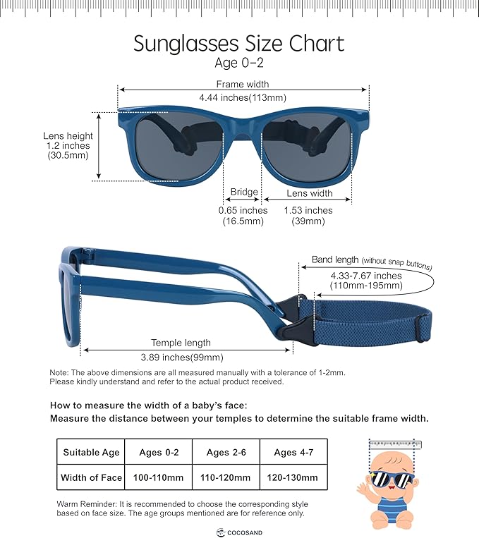 COCOSAND Flexible Baby Sunglasses with Strap Polarized UV Protection for Toddler Infant Newborn Boy Girl Age 0-24 Months