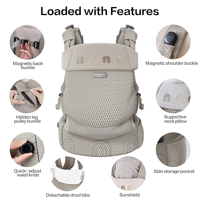 Rainbow Baby Carrier Newborn to Toddler, Breathable Mesh Baby Carrier with Adjustable Waist Rotary Knob, Enhanced Lumbar Support, Ergonomic, Sunshield,Lightweight Infant Carrier for 7-33 lbs