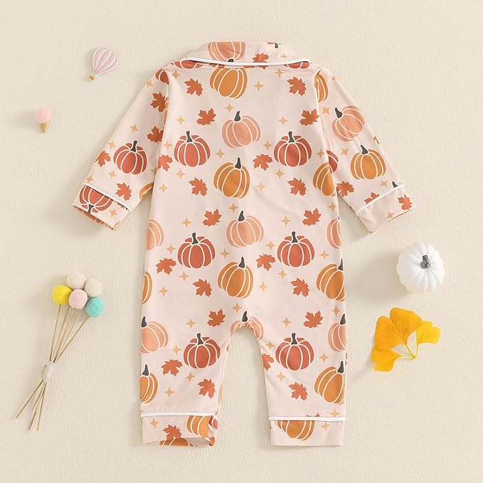 Balaflyie Baby Girl Button Down Pajamas Romper One-Piece Jumpsuit Long Sleeve Sleeper Infant Sleepwear