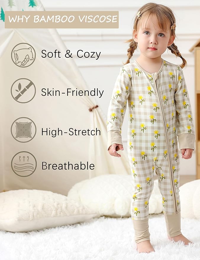 JunNeng Baby Girl Viscose from Bamboo Sleeper with Mitten Cuffs, 2 Way Zipper Romper, Sleep N' Play Pajamas 0-18 Months