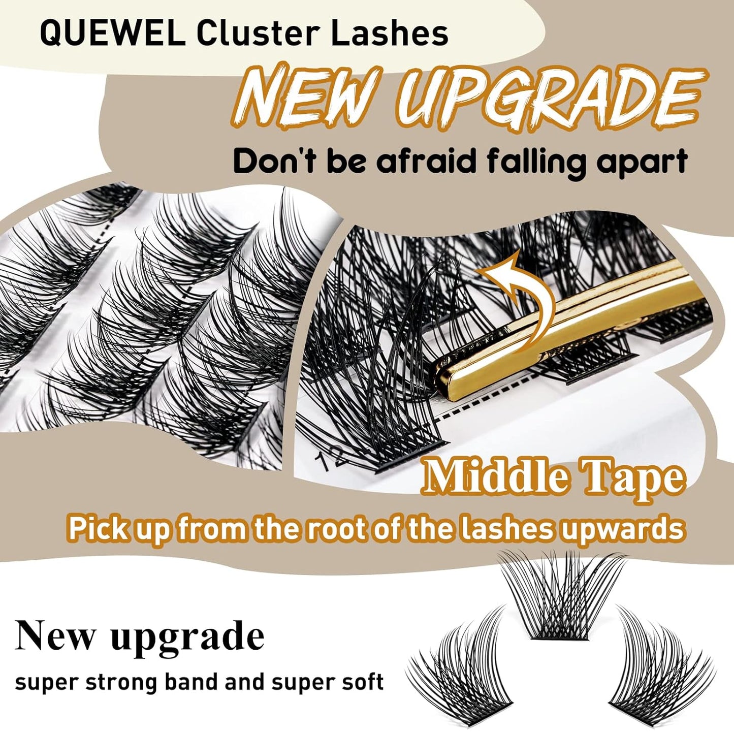 QUEWEL Cluster Lashes 72 Pcs Wide Stem Individual Lashes C/D Curl 8-16mm Length DIY Eyelash Extension False Eyelashes Soft for Personal Makeup Use at Home (H03-C-MIX8-16)