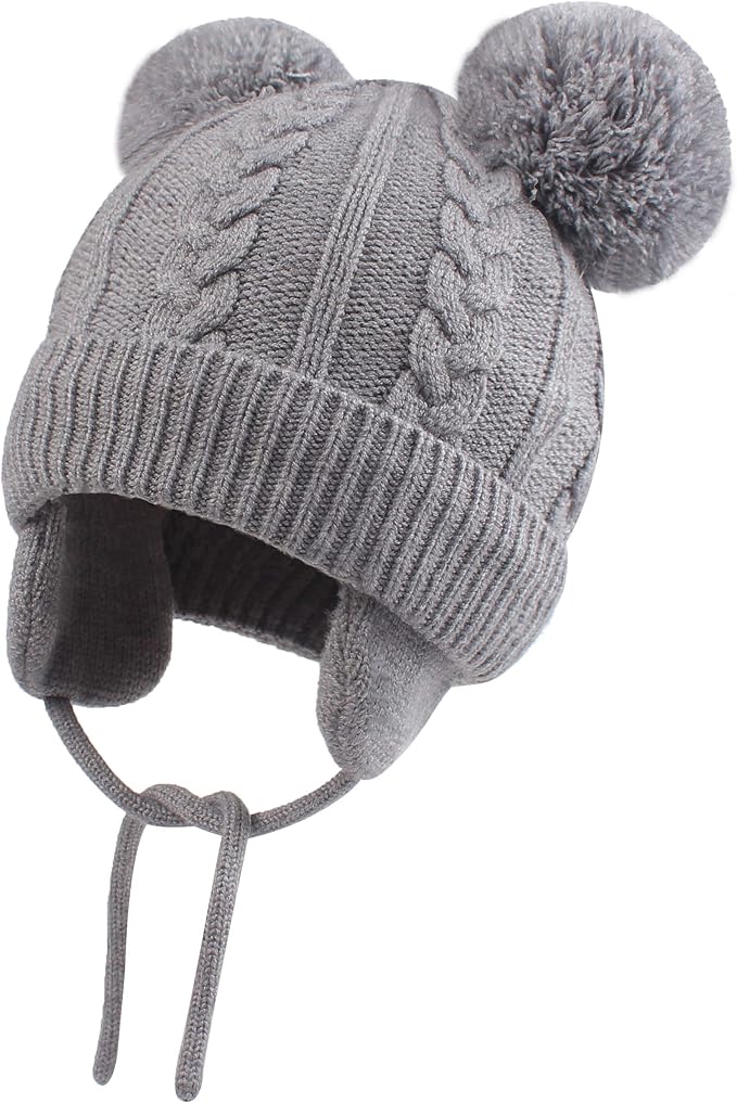 Duoyeree Toddler Winter Hat with Earflap Scarf Hood Thick Warm Kids Skull Cap for Baby Girls Boys