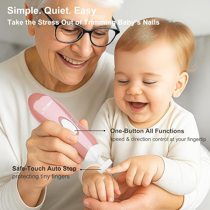 Fansidi Baby Nail Trimmer Electric – Limited Blush Petal Pink, Gentle Baby Nail File Electric| 10 Grinding Heads + 8 Replacement Pads| Quiet LED |Baby Nail Clippers for Newborn Infant Toddler