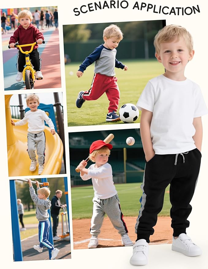 4 Pack Toddler Boys Sweatpants Cotton Baby Kids Joggers Toddler Boys Girls Sweatpants with Pocket Drawstring