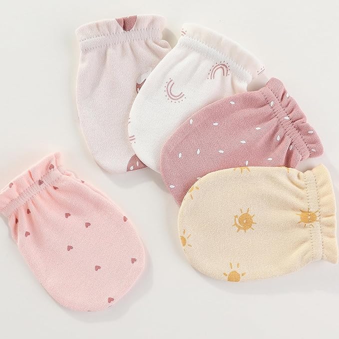 Baby Hat and Mittens Set Newborn Baby Hats Caps for Baby Boys Girls 0-6 Months 100% Cotton
