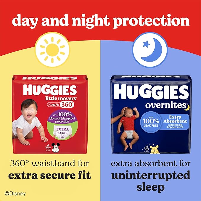 Huggies Size 6 Baby Diapers, Little Movers HuggFit 360° Baby Diapers with 360° Waistband, Size 6 (35+ lbs), 48 Count, Packaging May Vary