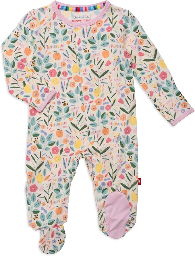 Magnetic Me Girls Modal Magnetic Baby Footie Pajamas | Silky Soft Modal Fabric | Baby Sleepers Available Sizes PRE - 24M