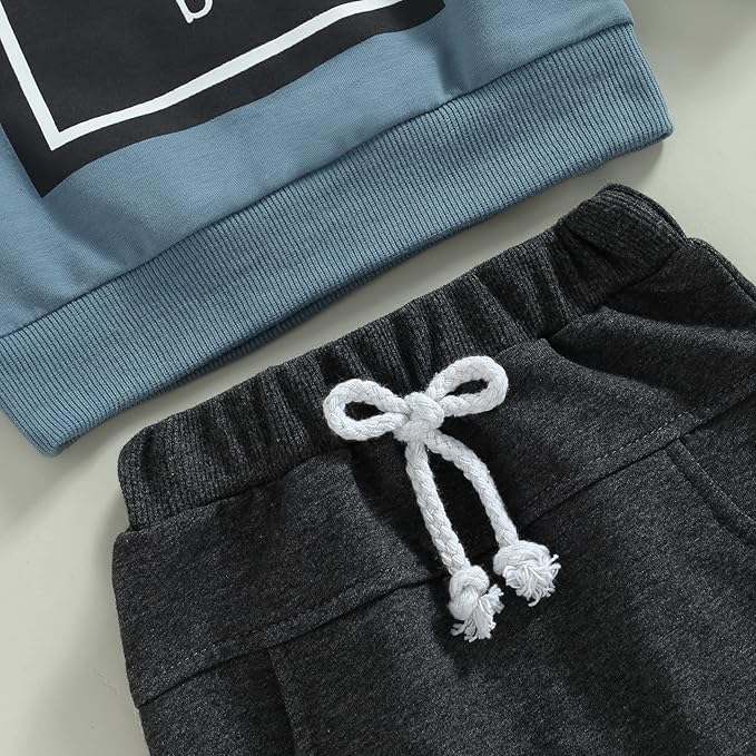Toddler Baby Boy Clothes Solid Color Long Sleeve Crewneck Sweatshirt Top Casual Pants Set 2Pcs Fall Winter Outfits