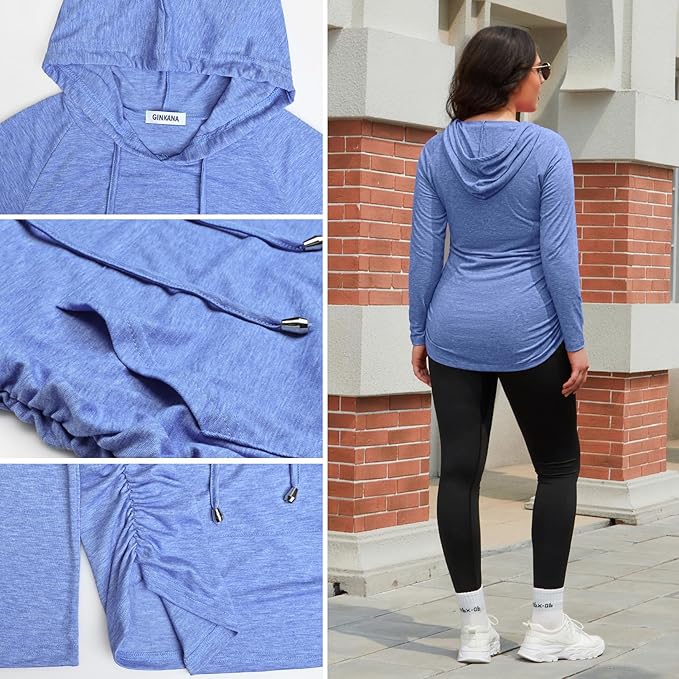 GINKANA Maternity Hoodie Long Sleeves Shirts Casual Maternity Top Pregnancy Sweatshirt Casual Clothes