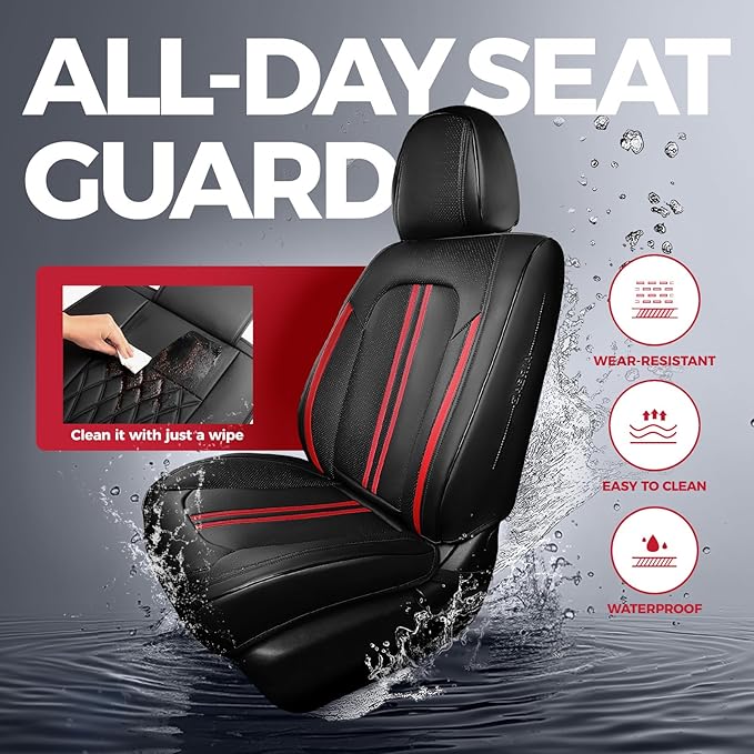FREESOO Leather Car Seat Covers Full Set, Waterproof Black Seat Covers for Cars Trucks SUV, Luxury Car Seat Covers Front Seats and Back, Automotive Car Seat Cushion Protector Fit for Most Vehicles