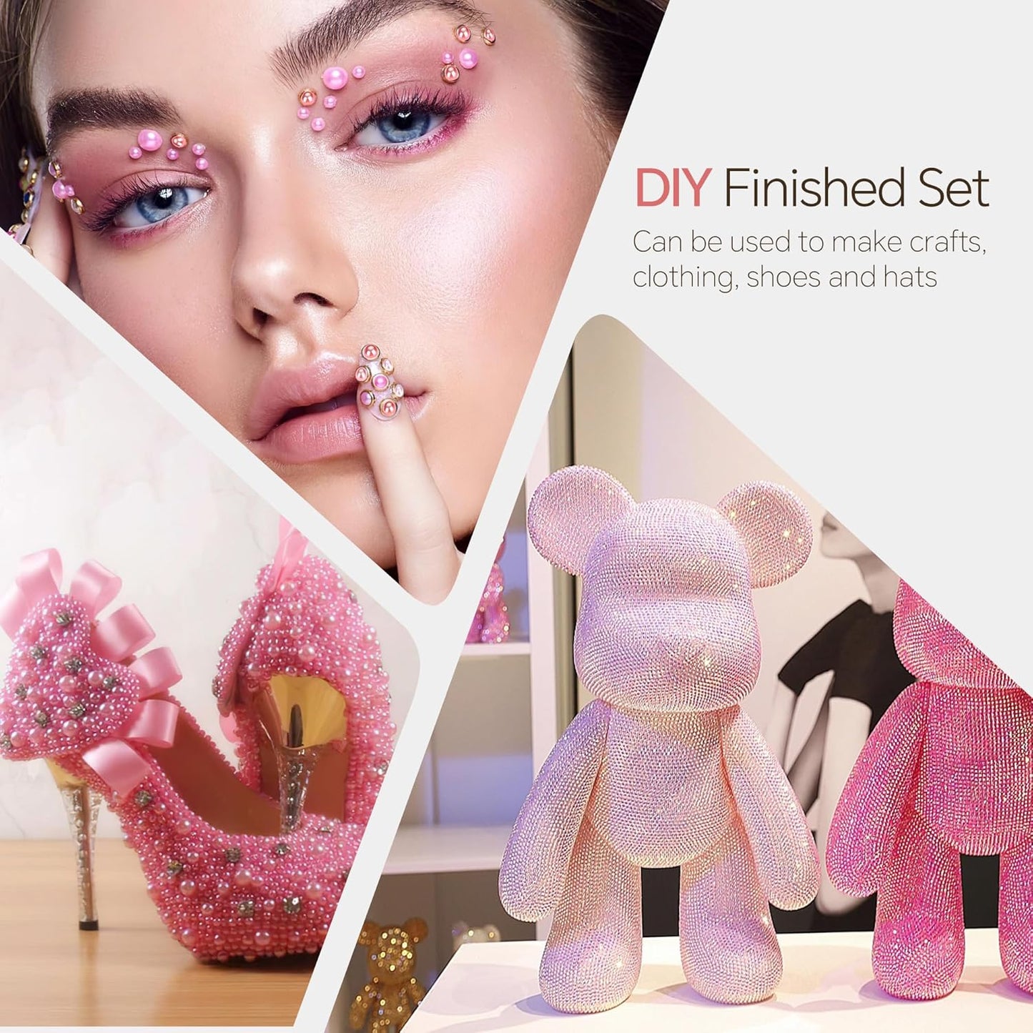 60g Pale Pink Flat Back Pearls Rhinestones for Crafts Mixed Size 3mm-10mm AB Color Round Half Pearls Flatback Pearl Beads and Resin Rhinestones Set for Face Art with Gle