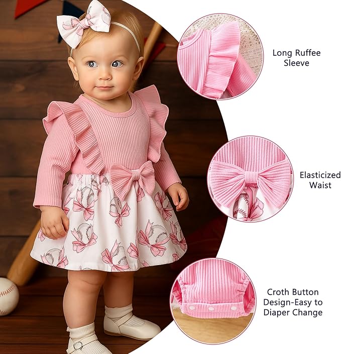 Chichoo Baby Girl Clothes Infant Fall Winter Outfits Newborn Long Sleeve Romper Dress Ruffle Bodysuit With Headband