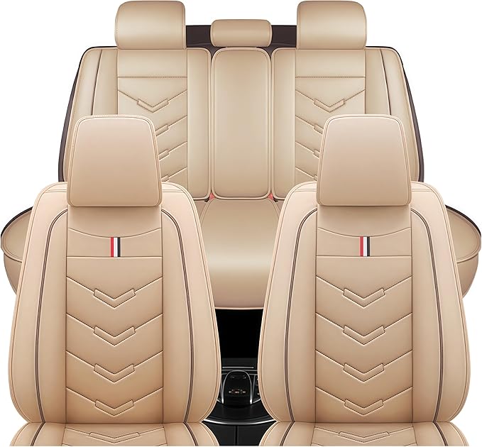 Leather Car Seat Covers Fit for LR Range Rover Sport 2023-2025, 5 Seater Waterproof and Wear-Resistant Seat Cover Interior Accessories(Full Set,Beige)