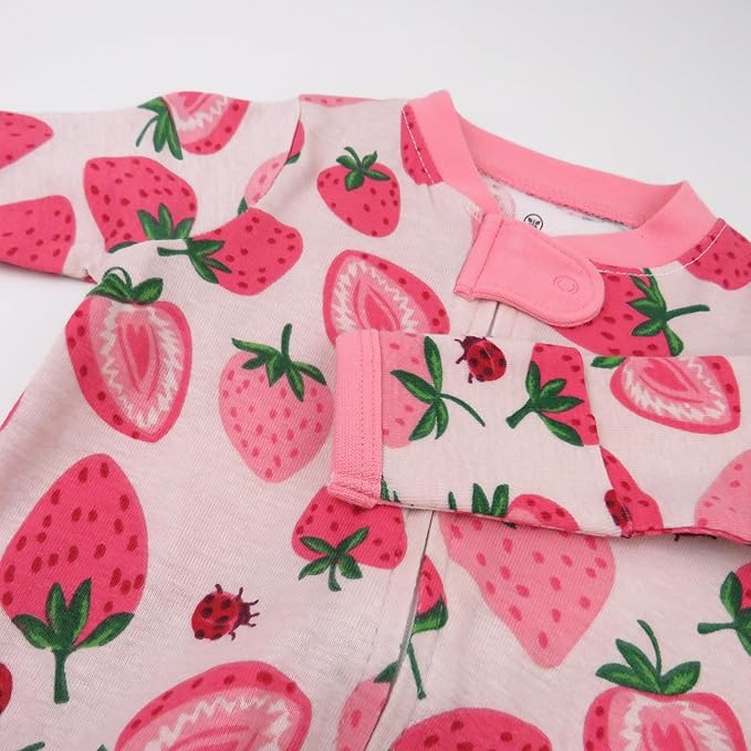 HonestBaby Sleep and Play Footed Pajamas One-Piece Sleeper Jumpsuit Zip-Front PJs 100% Organic Cotton for Baby Girls