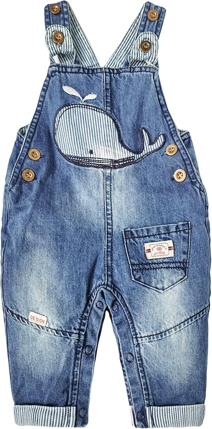 KIDSCOOL SPACE Baby Little Kids Cute Denim Embroidered Fashion Jean Overalls