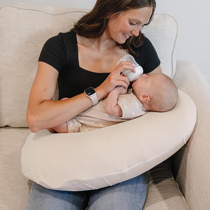 Konssy 2 Pack Nursing Pillow Covers, Stretchy and Soft Nursing Cover for Breastfeeding, Pillow Slipcover for Baby Girls Boys Newborn (Beige, Floral)