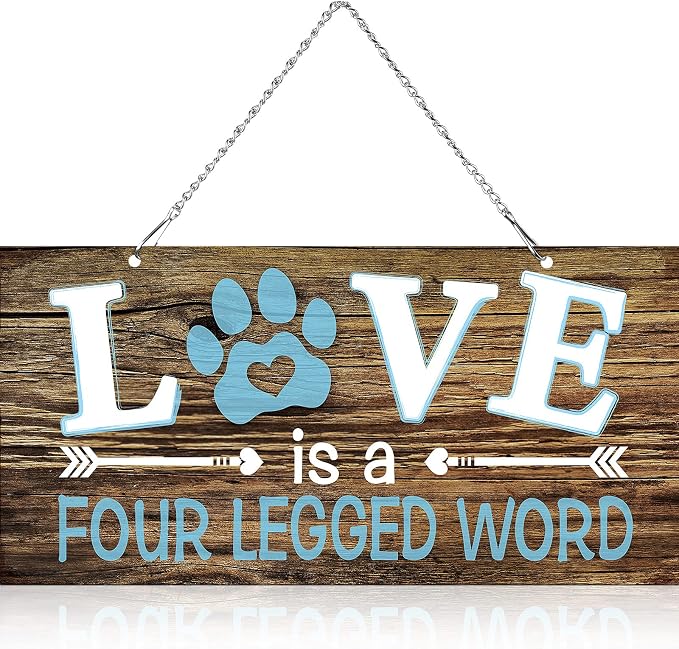 Dog Wall Decor Room Love Is a Four Legged Word Pet Paw Sign Dog Vintage Metal by Jetec
