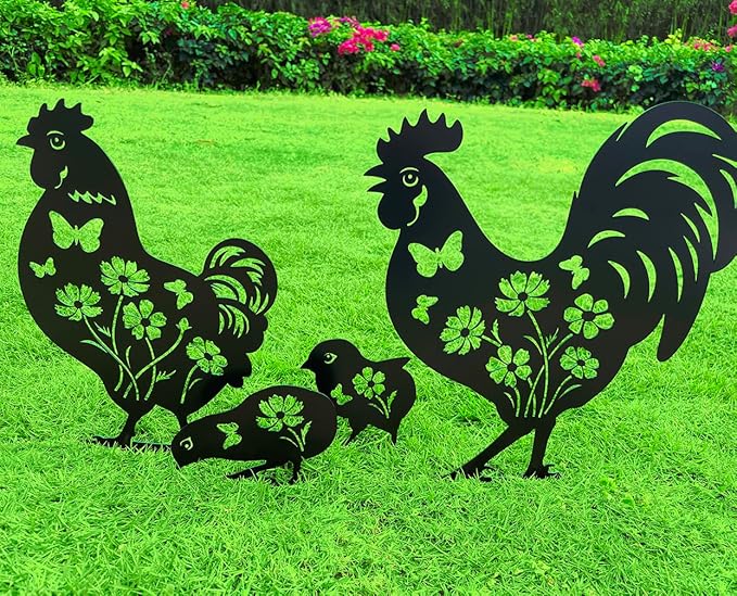 Metal Chicken Garden Decor for Outside, Decorative Garden Stakes Chicken Gifts by Doesen