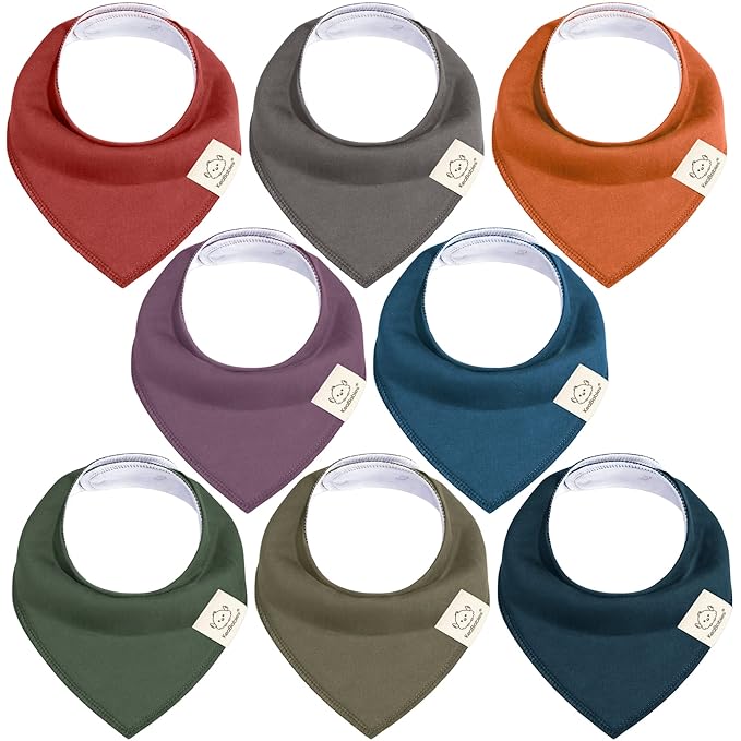 8-Pack Organic Baby Bandana Bibs for Boys, Girls - Super Absorbent Triangle Baby Bibs for Drooling and Teething Infant, 100% Cotton Extra Soft for Newborn, Infant 0-36 Months (Thunder)