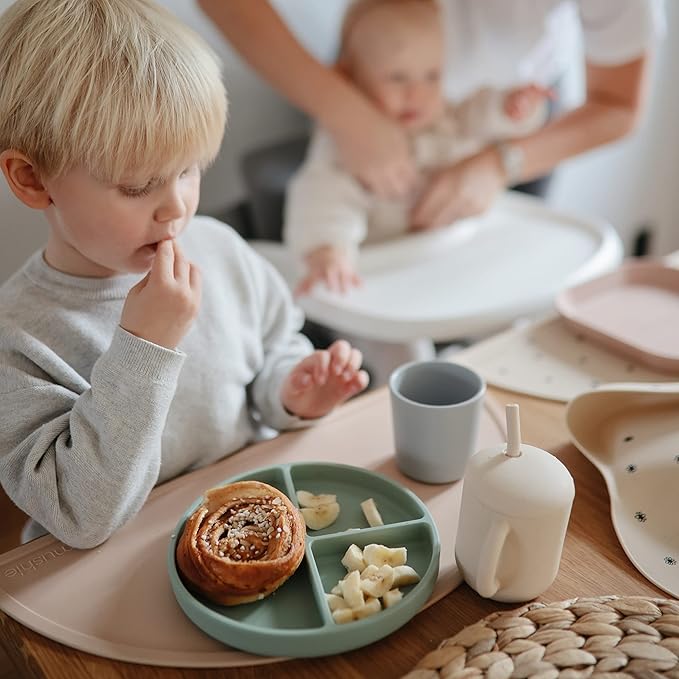 mushie Silicone Suction Plate | BPA-Free Non-Slip Design (Cambridge Blue)