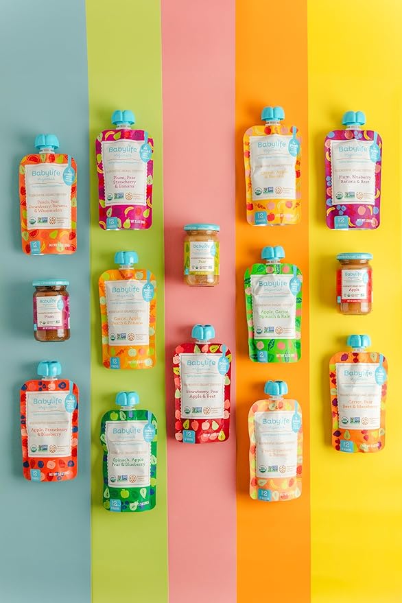 Babylife Organics Stage 2 - Apple, Strawberry & Blueberry, 3.5 Ounce Pouch (6 Pack) - Heavy Metal Safe, Organic Baby Food
