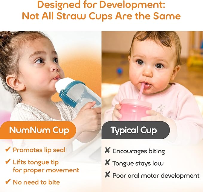 NumNum Baby Straw Cup, Weighted Straw Cup, Spill Proof Sippy Cups with Straw for 6-12 Months, Toddler Drinking Cups, Baby Essentials (2-Pack, Blue/Orange)