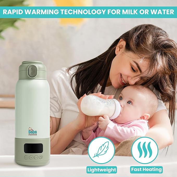 Portable Bottle Warmer for Travel 17oz, 45W Fast Charge, Long Battery Life, 316 Stainless Steel, LED Display, Fast Heating, Precise Temp Control, Safety Lock Cordless, Perfect for Indoor & Outdoor Use