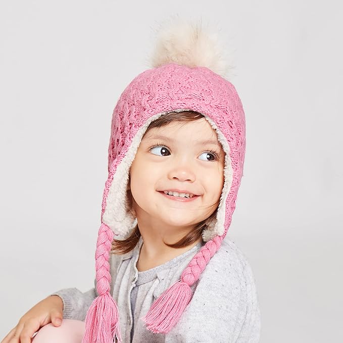 LANGZHEN Toddler Kids Infant Winter Hat,Earflap Knit Warm Cap Fleece Lined Beanie for Baby Boys Girls
