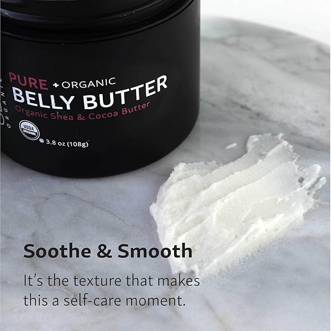 Glow Organics Belly Butter for Pregnancy, 100% Organic Stretch Mark Cream, Maternity Skincare for Itchy Skin & Scars, Safe Daily Ritual for Moms, 3.8oz