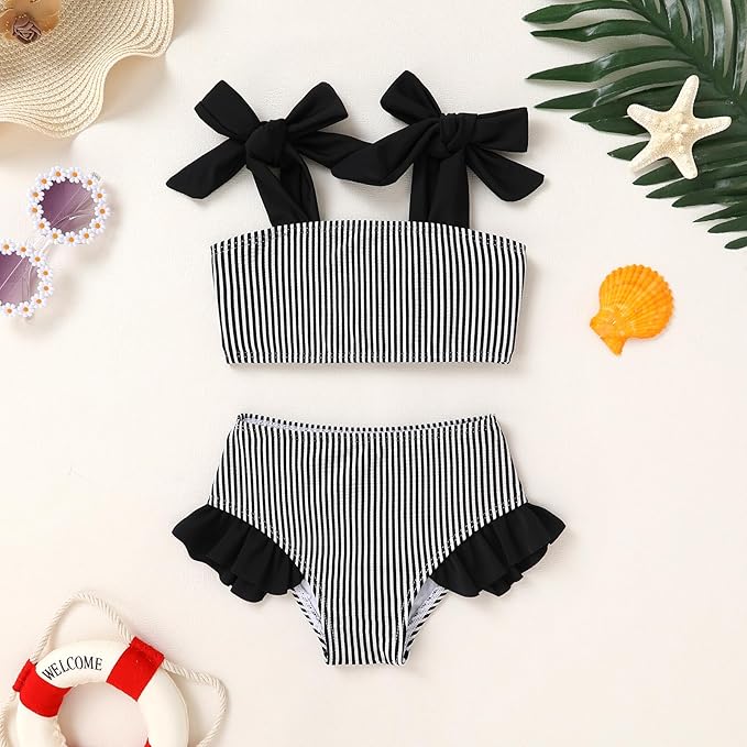 YOUNGER TREE Toddler Girls Two Pieces Swimsuit Color Block Stripe Swimwear Summer Beach Bathing Suit 18M-5T
