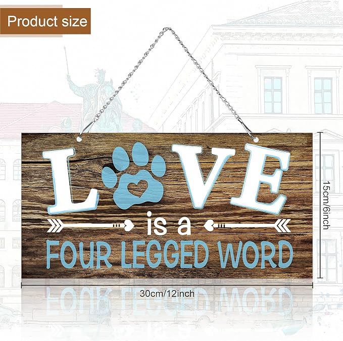 Dog Wall Decor Room Love Is a Four Legged Word Pet Paw Sign Dog Vintage Metal - Image 2