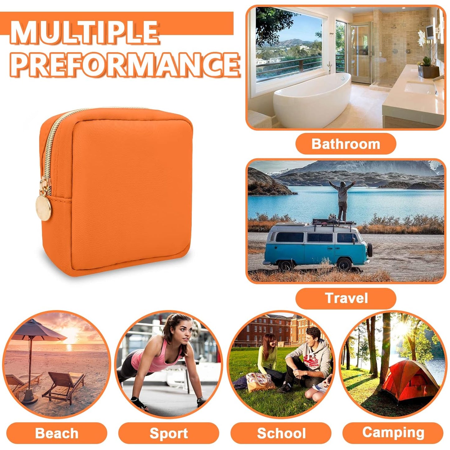 Mini Makeup Pouch for Purse, Small Cosmetic Bag Pouch Nylon Travel Toiletry Organizers for Women Girls, Cute Zipper Pouch Coin Purse Preppy Storage Bag for School Work(Mini-Peach)