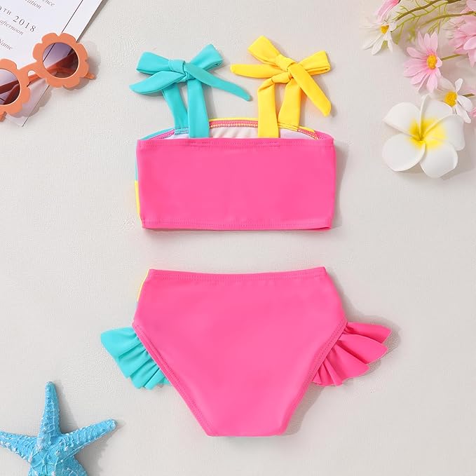 YOUNGER TREE Toddler Girls Two Pieces Swimsuit Color Block Stripe Swimwear Summer Beach Bathing Suit 18M-5T