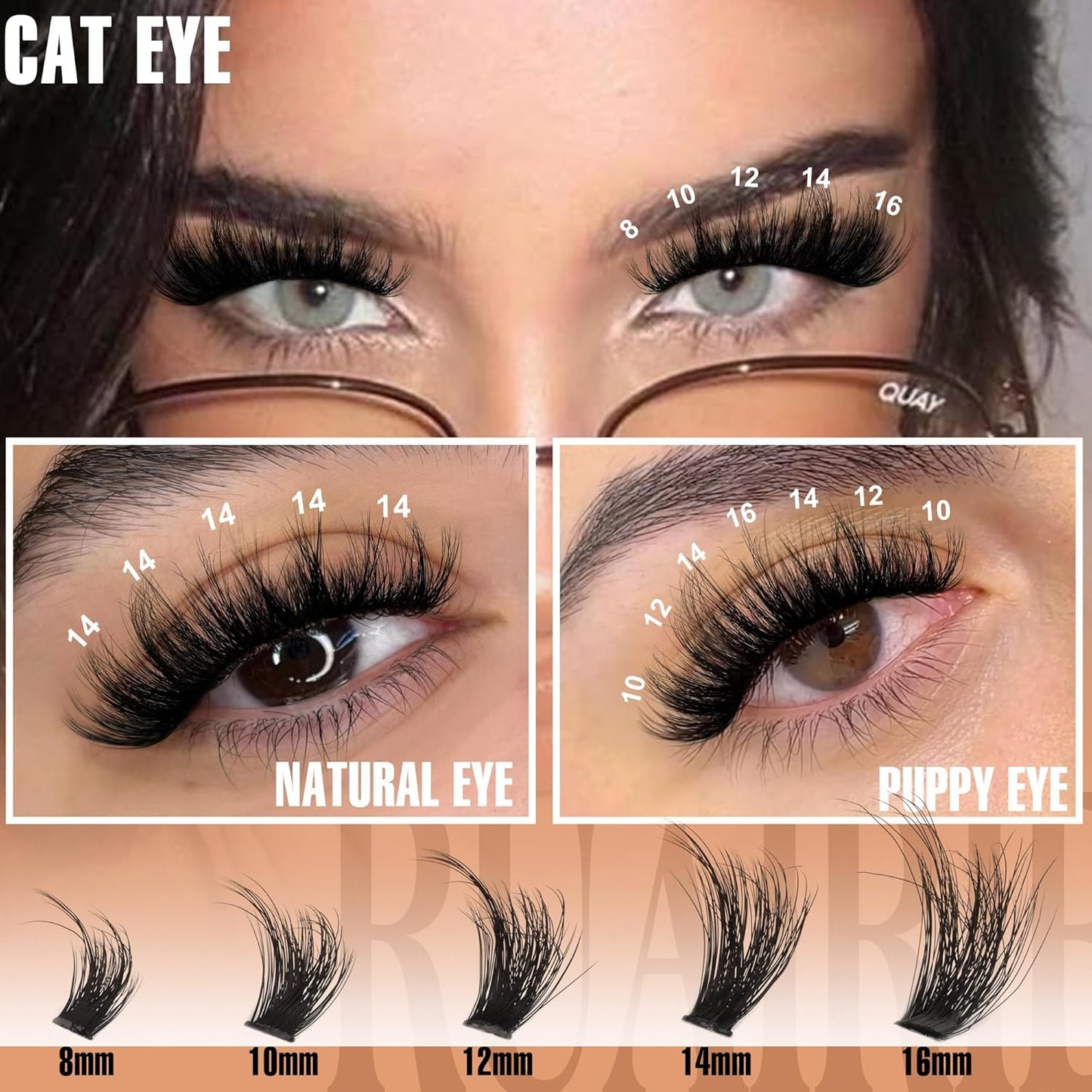 Ruairie Lash Clusters Wispy Eyelash Clusters Eyelash Extension 200D Volume Cluster Lashes 8-16MM Individual Lashes Extensions 216pcs Thick D-Curly Eye Lash Cluster