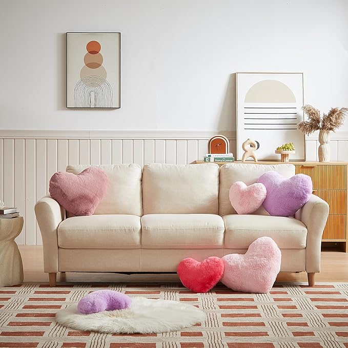 EastTree Heart Pillows, Dusty Pink Heart Shaped Pillows, Love Throw Pillows Gifts, Soft Faux Rabbit Fur Cute Pillows, Women Girls Kid Room Decor 10x13 Inch