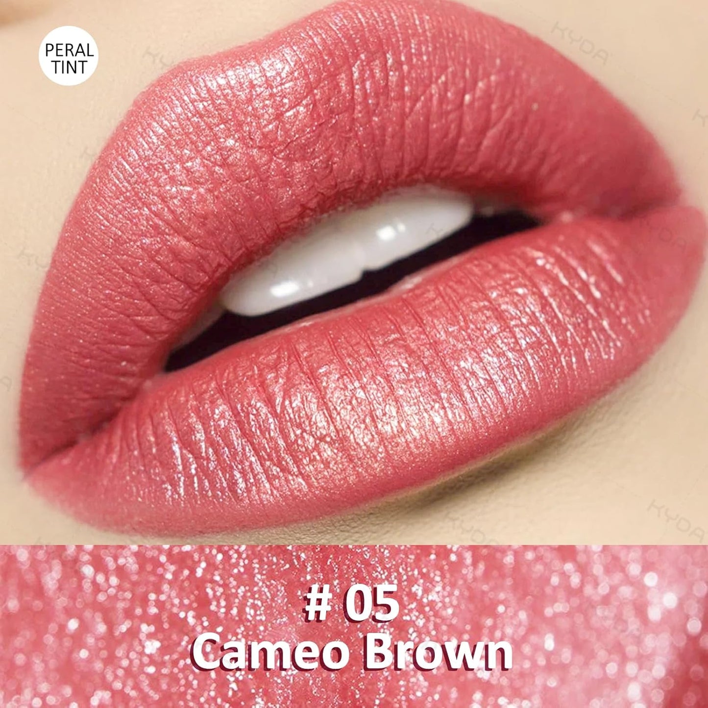 KYDA Red Shimmer Lipstick, Metallic Pearl Lipstick, Lasting Non-sticky Glitter Lips Color, High Glossy Lips Makeup for Women, Cameo Brown