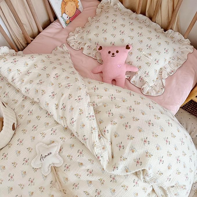 BuLuTu Cotton Muslin Kids Toddler Pillowcase with Cute Azalea Flowers Pattern Super Soft Crib Nursery Pillowcase for Boys,Girls,Bedding Decor Machine Washable, Durable Pillowcase,1 Piece,14"x20"