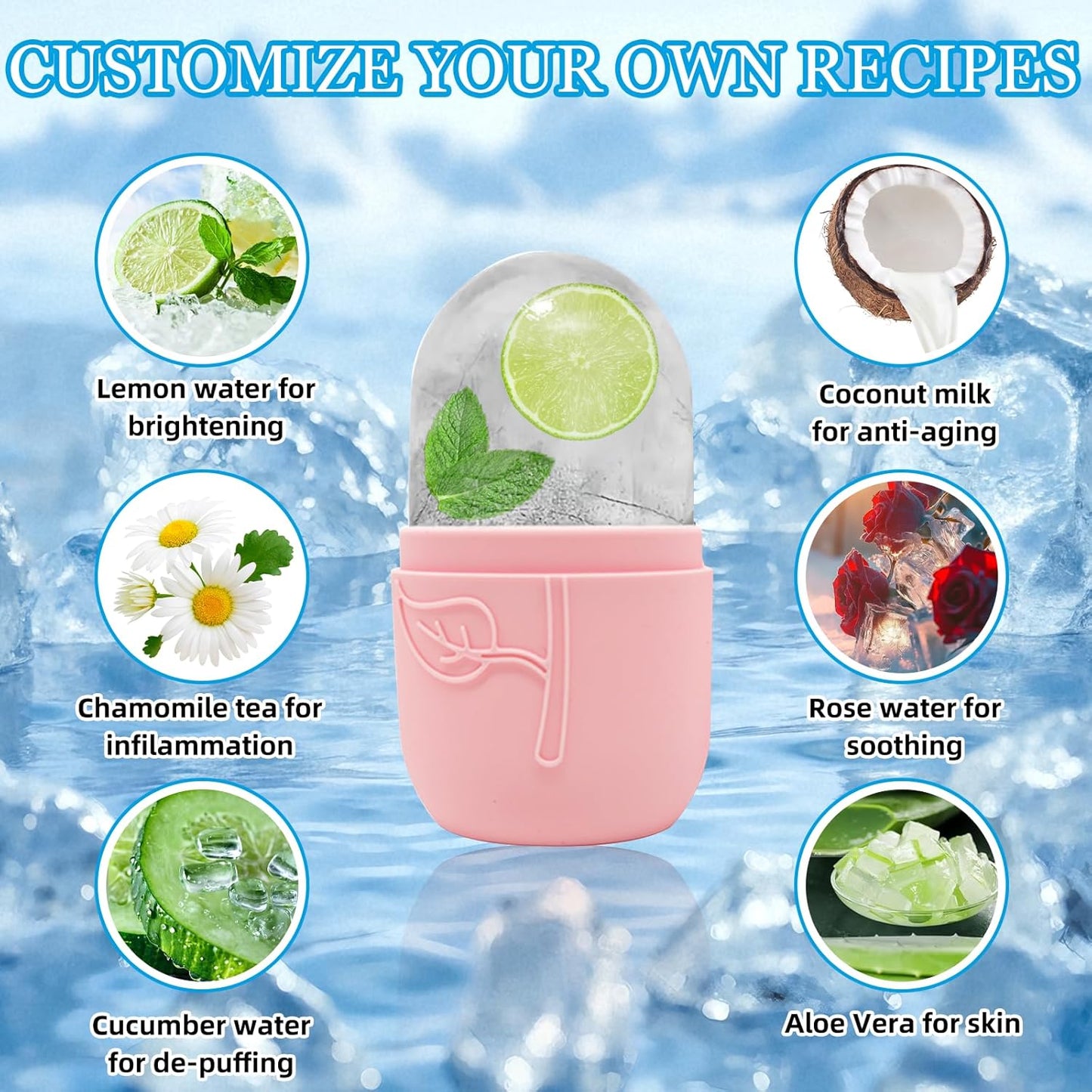 Ice Face Roller Massager for Face, Reusable Silicone Ice Cube Mold, Facial Beauty Ice Roller, Reduce Puffiness and Dark Circles, Minimize Pores & Improve Skin Texture (Black)