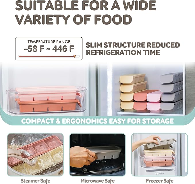 Silicone Freezer Trays with Lid, 2ea 1oz 6 Section - Leak Proof Silicone Freezer molds for Homemade Baby Food Breastmilk, Purees, Vegetables, Baby Food Jars Ice Tray with Lid BPA Free IndiePink