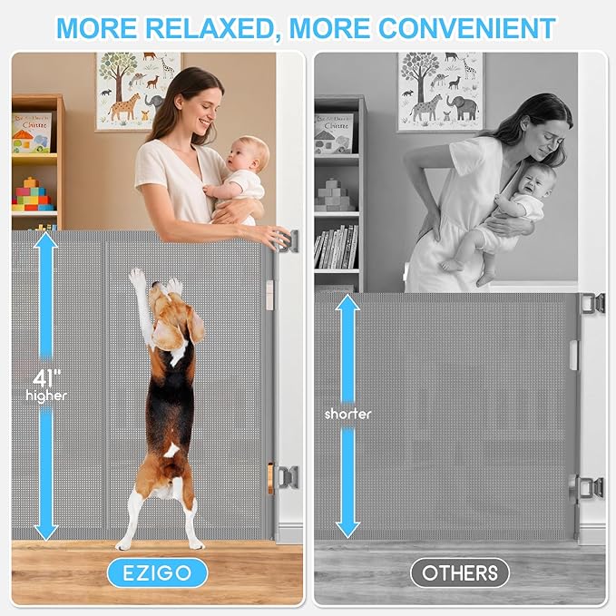 120 Inch Retractable Baby Gates Extra Wide, 41 Inch Reinforced Extra Tall Gate for Large Openings, Mesh Safety Gate for Kids Pets, Retractable Dog Gate for Stair Hallways Doorway Indoor Outdoor, Gray