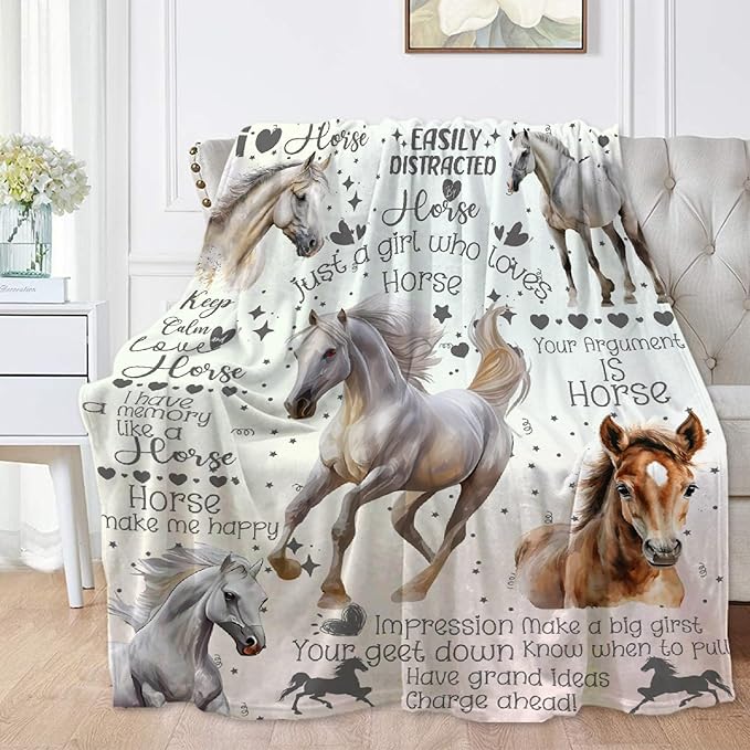 Horse Blanket for Adults,Flowers Animals Throw Blanket for Girls Boys Lightweight Cute Horse Soft Cozy Flannel Blanket for Kids 90 * 120 Inches