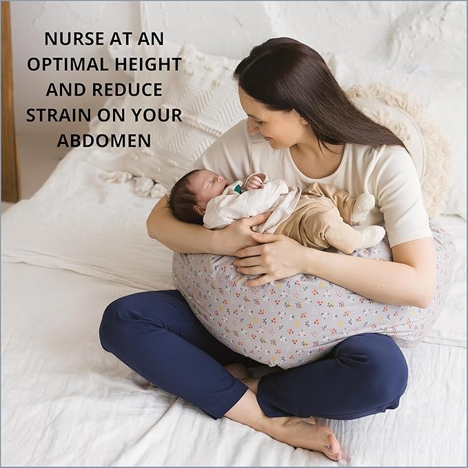 First Organic Cotton Pregnancy Pillow for Sleeping & Feeding made with Natural Kapok Filling – Cooling Nursing & Comfort Pillow for Maternity Support & Side Sleepers – Removable Cover Included!