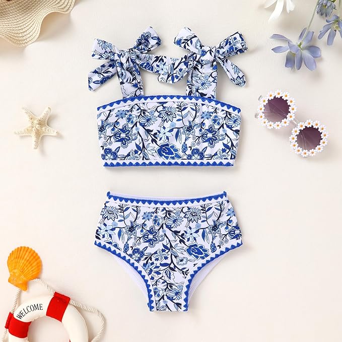 YOUNGER TREE Toddler Girls Two Pieces Swimsuit Color Block Stripe Swimwear Summer Beach Bathing Suit 18M-5T
