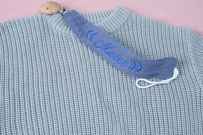 Personalized Bohemian Pacifier Clip Embroidered with Name is The Perfect Newborn Gift Made from eco-Friendly Bamboo!（Sea Green）