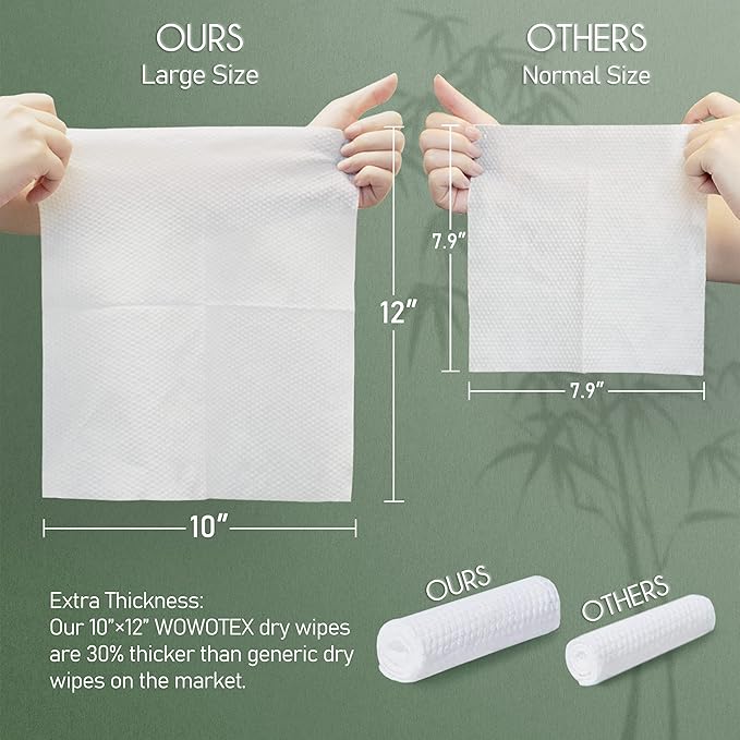 Bamboo Viscose Disposable Face Towel Biodegradable Large Dry Face Wipes 60 Count Extra Thick Soft Clean Facial Towels for Sensitive Skin, Makeup Removing, Facial Cleansing, Nursing, Travel