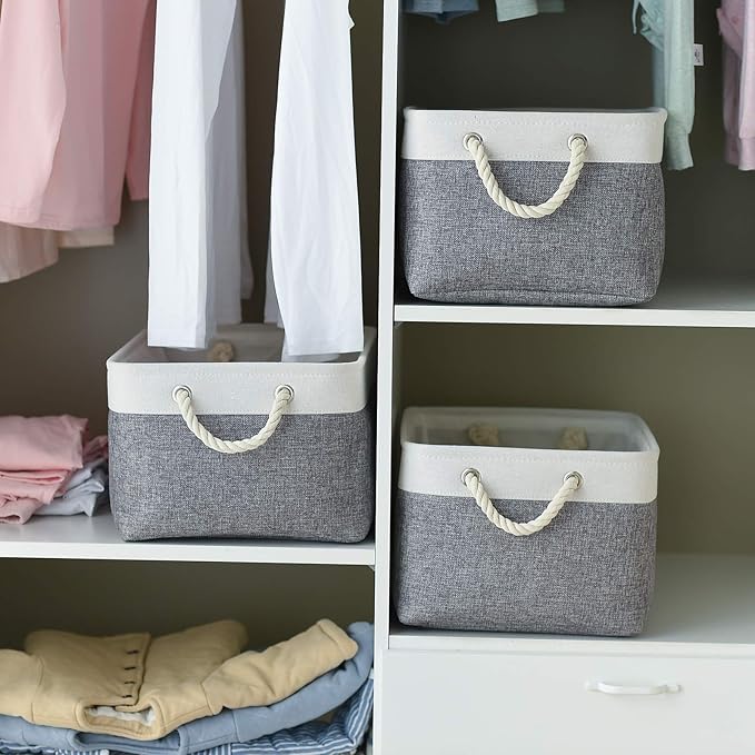 Storage Basket 16x12x8 inch Fabric Sturdy Canvas Storage Bins Organizer with Handles for Clothes and Storage Foldable Storage Boxes Cubes