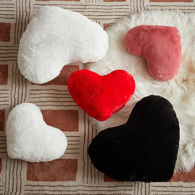 EastTree Heart Pillows, Red Heart Shaped Pillows, Love Throw Pillows Gifts, Ultra Soft Faux Rabbit Fur Small Cute Pillows, Women Girls Kid Room Decor 10x13 Inch