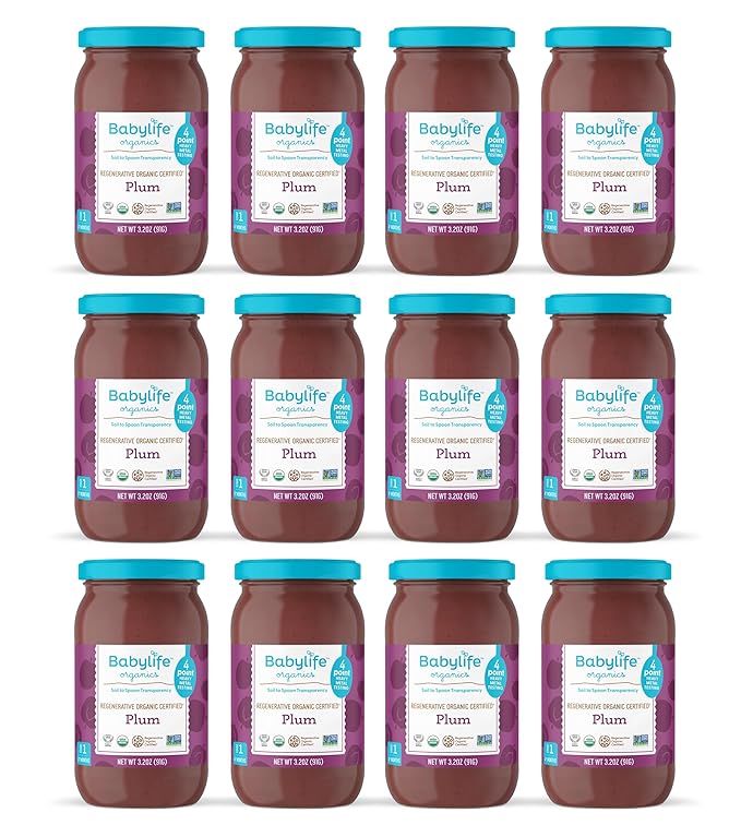 Babylife Organics Stage 1 – Heavy Metal Safe, Organic Baby Food - Plum, 3.2 Ounce Jar (12 Pack)